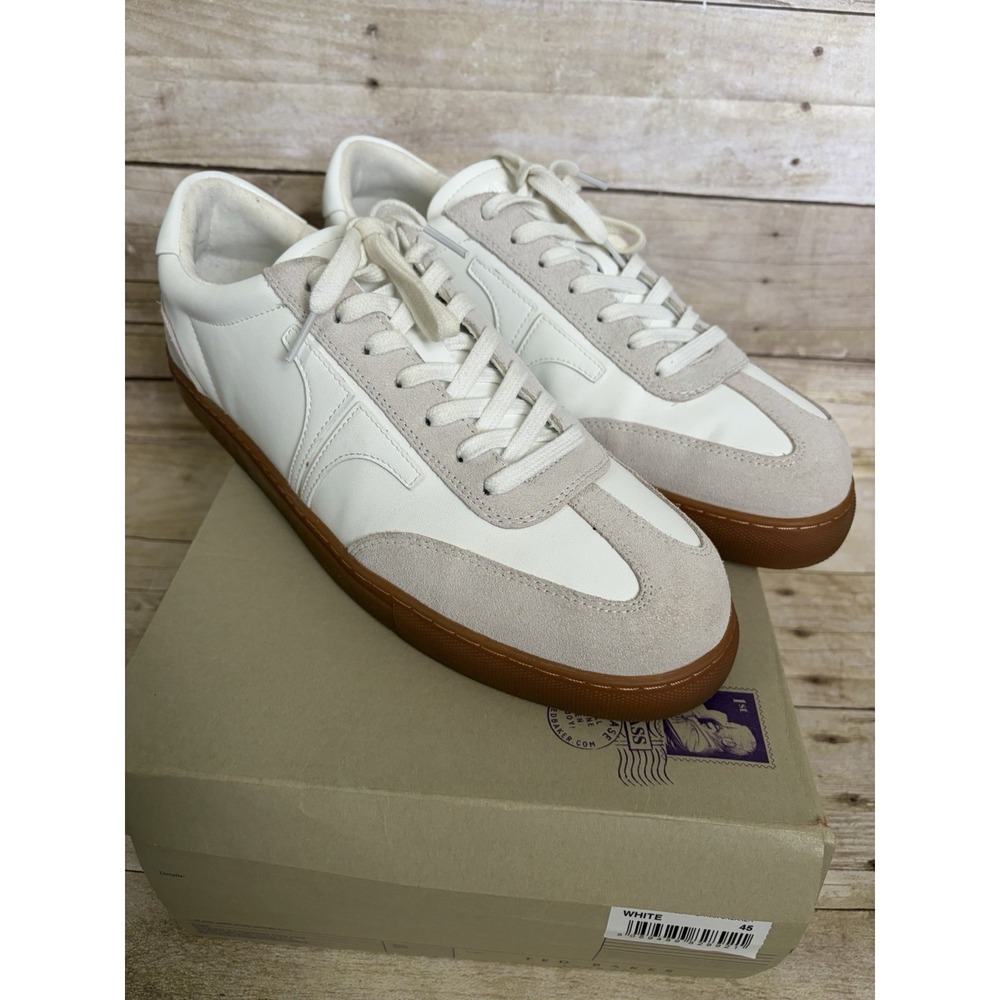 Ted Baker Mens Leather Sneakers Retro Suede, White, Size 45